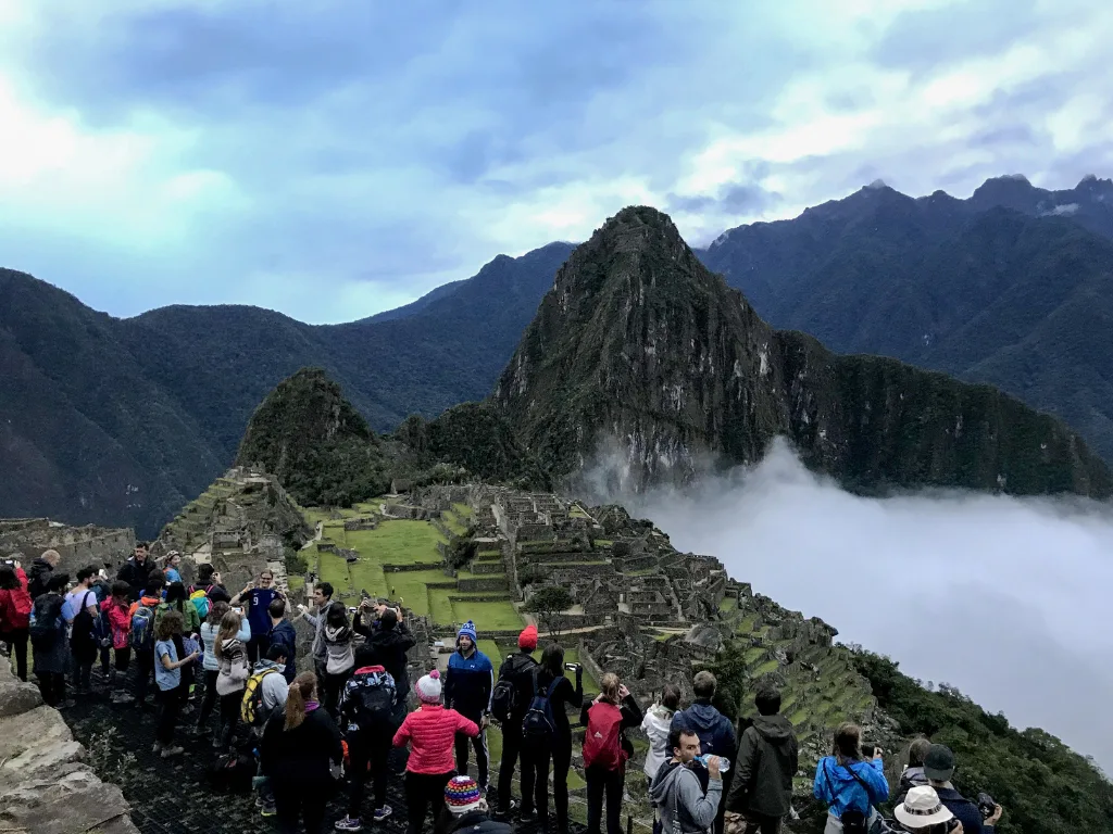 Visitors at a Machu Picchu viewpoint