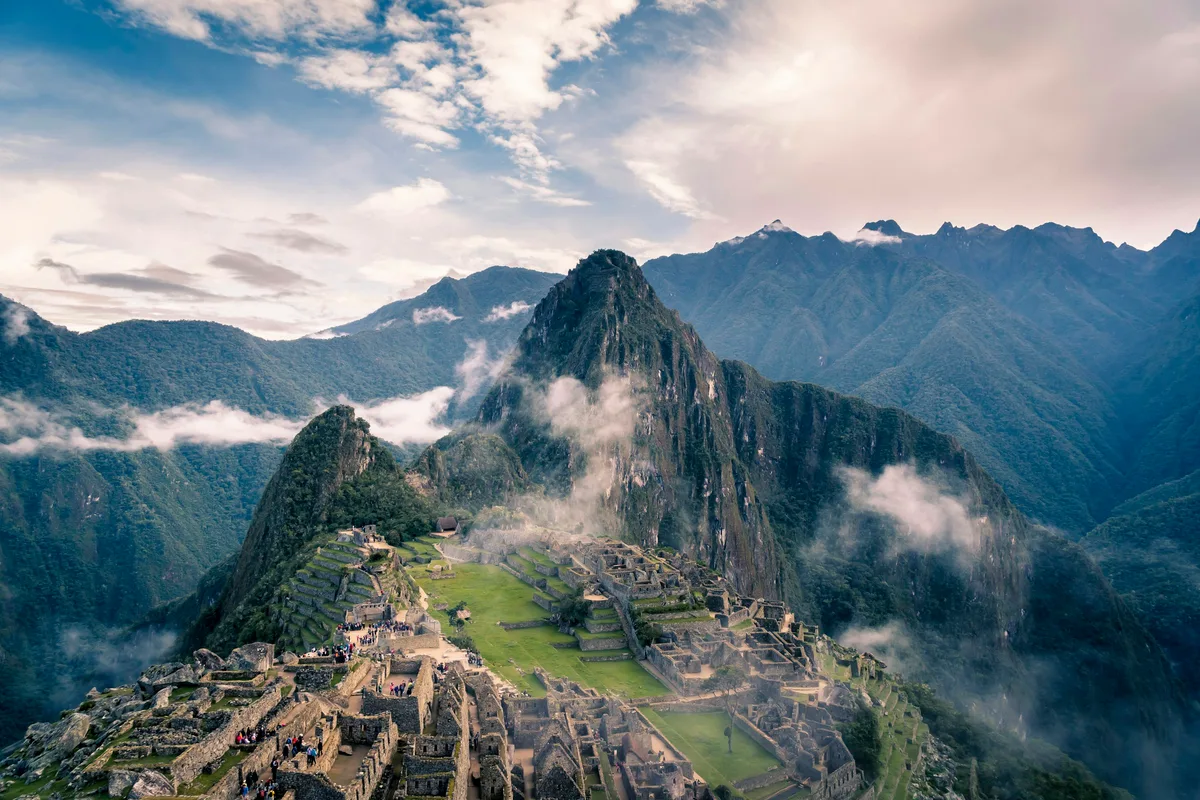 Machu Picchu citadel from above at golden hour